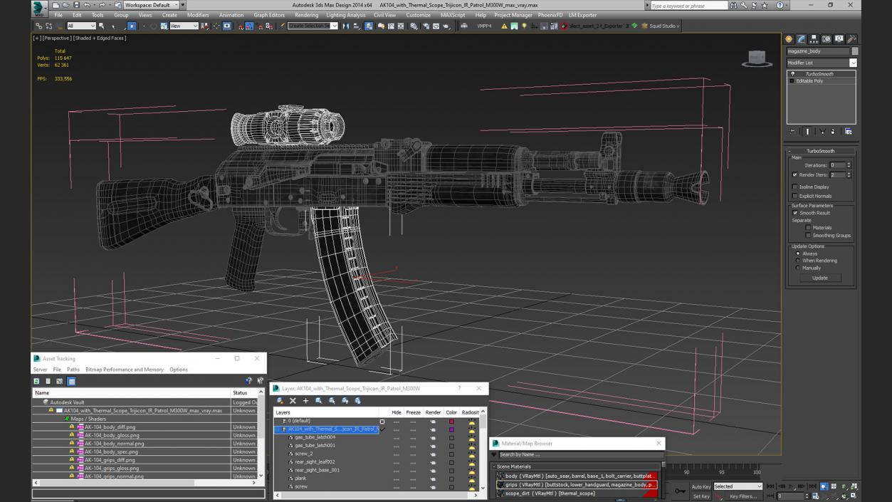 AK104 with Thermal Scope Trijicon IR Patrol M300W 3D model