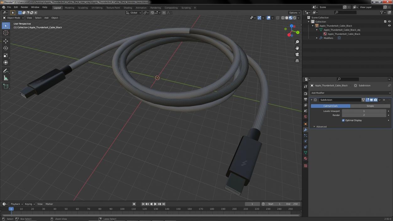 Apple Thunderbolt Cable Black 3D model