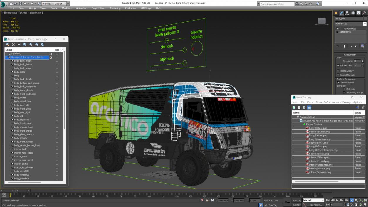 3D model Gaussin H2 Racing Truck Rigged