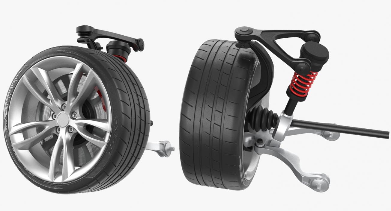 3D Car Front Suspension with Wheel