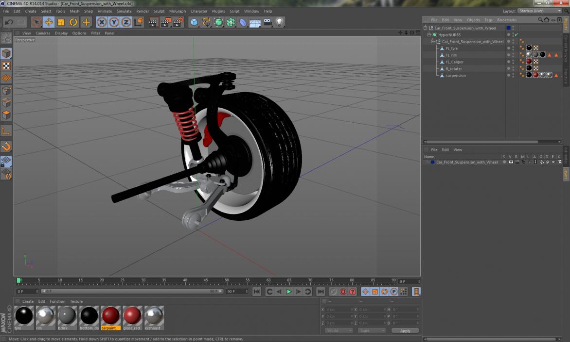 3D Car Front Suspension with Wheel