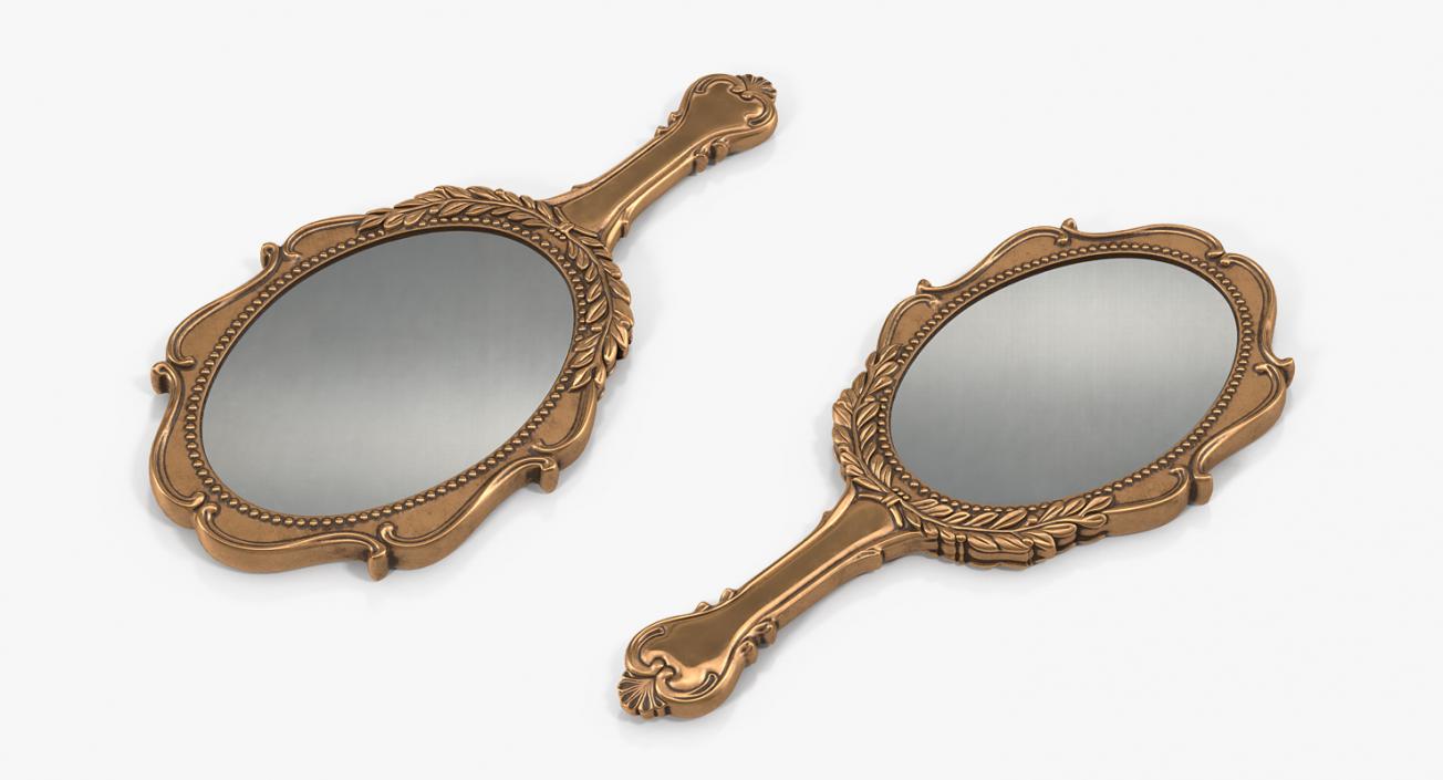 3D Old Brass Hand Mirror