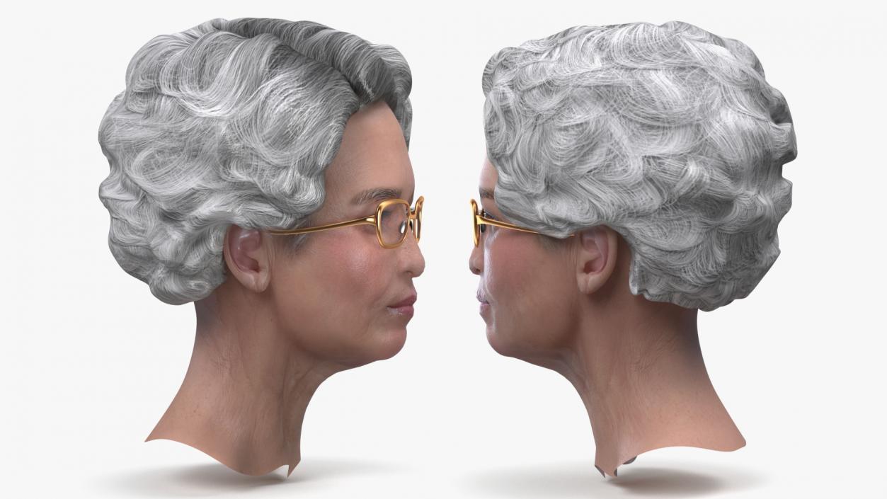 Asian Grandma Head Wearing Glasses 3D model