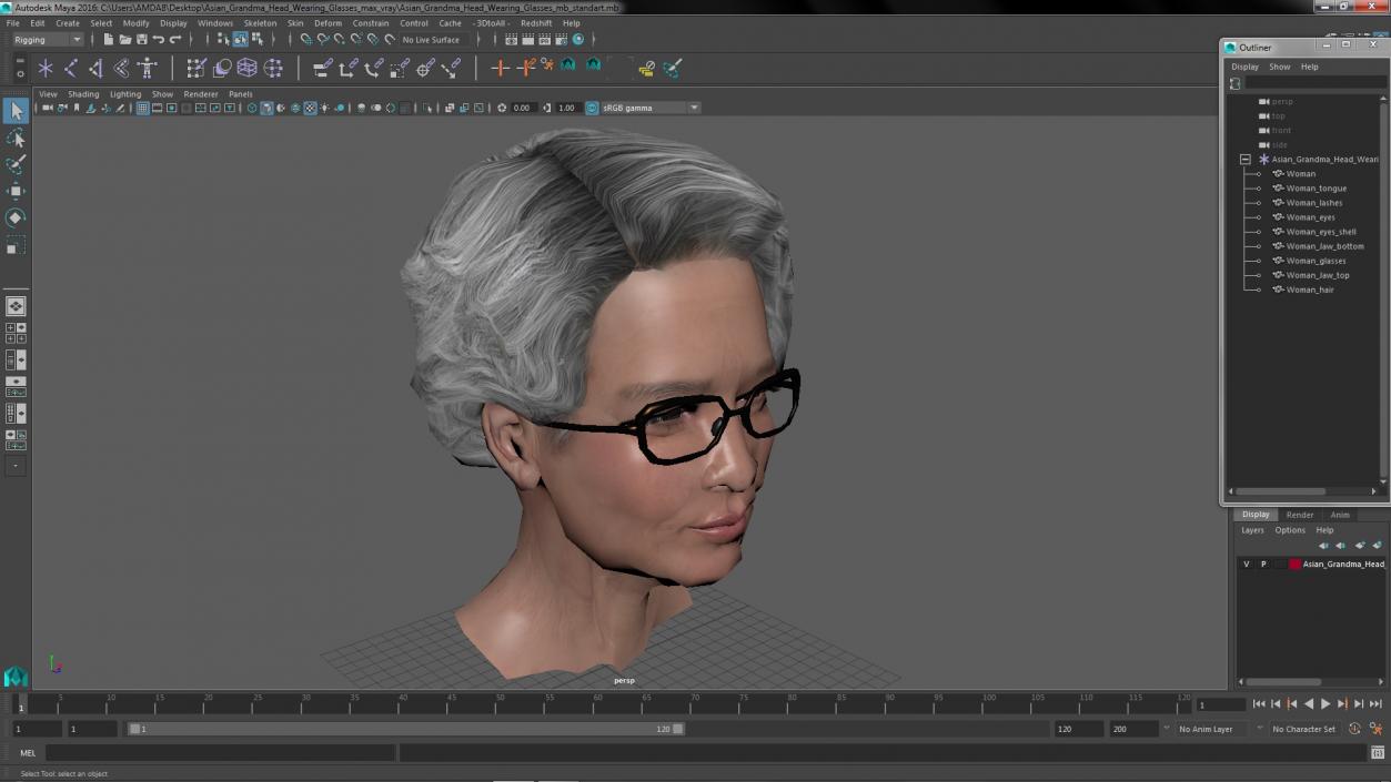 Asian Grandma Head Wearing Glasses 3D model