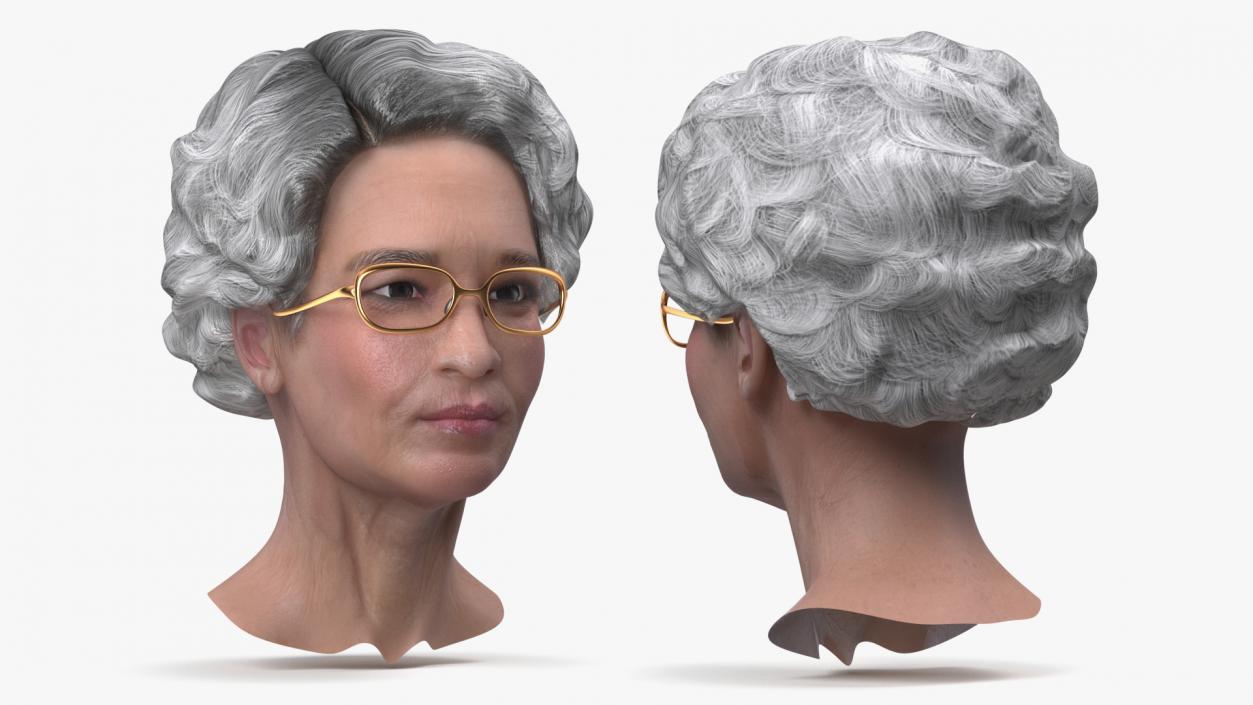 Asian Grandma Head Wearing Glasses 3D model