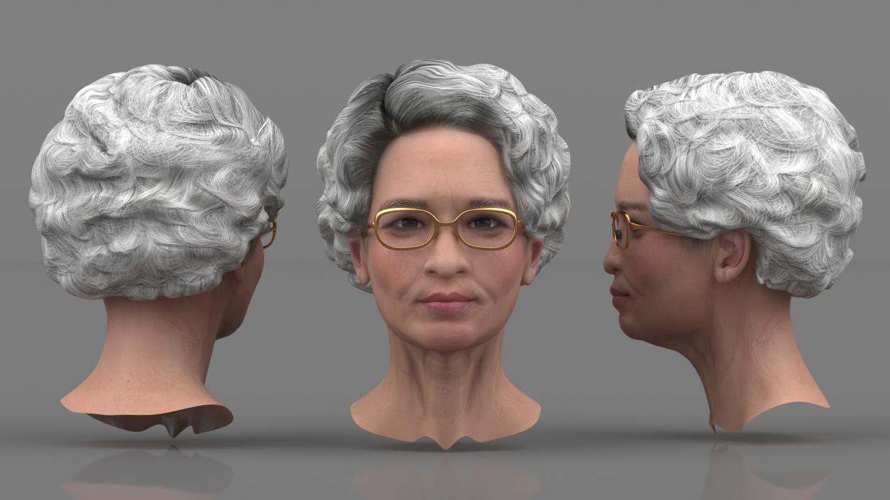 Asian Grandma Head Wearing Glasses 3D model