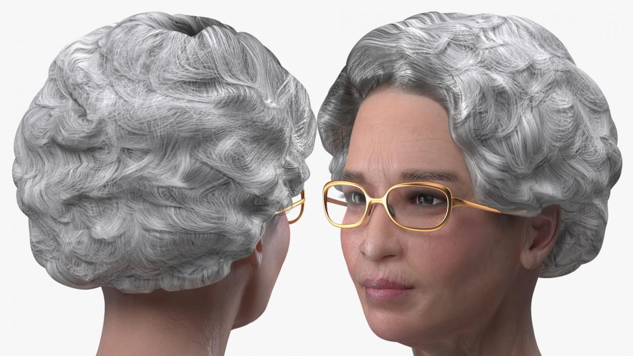 Asian Grandma Head Wearing Glasses 3D model