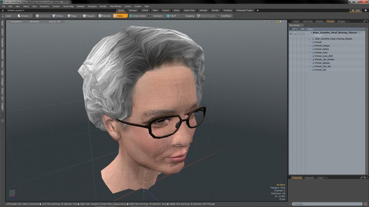 Asian Grandma Head Wearing Glasses 3D model