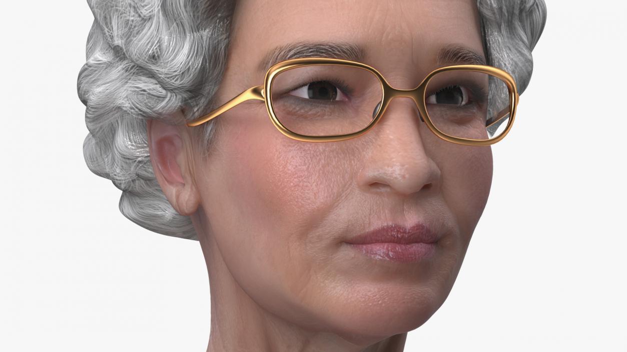 Asian Grandma Head Wearing Glasses 3D model