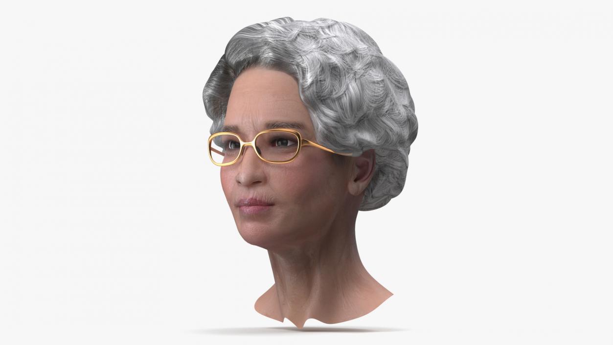 Asian Grandma Head Wearing Glasses 3D model