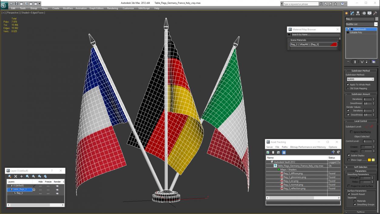 Table Flags Germany France Italy 3D