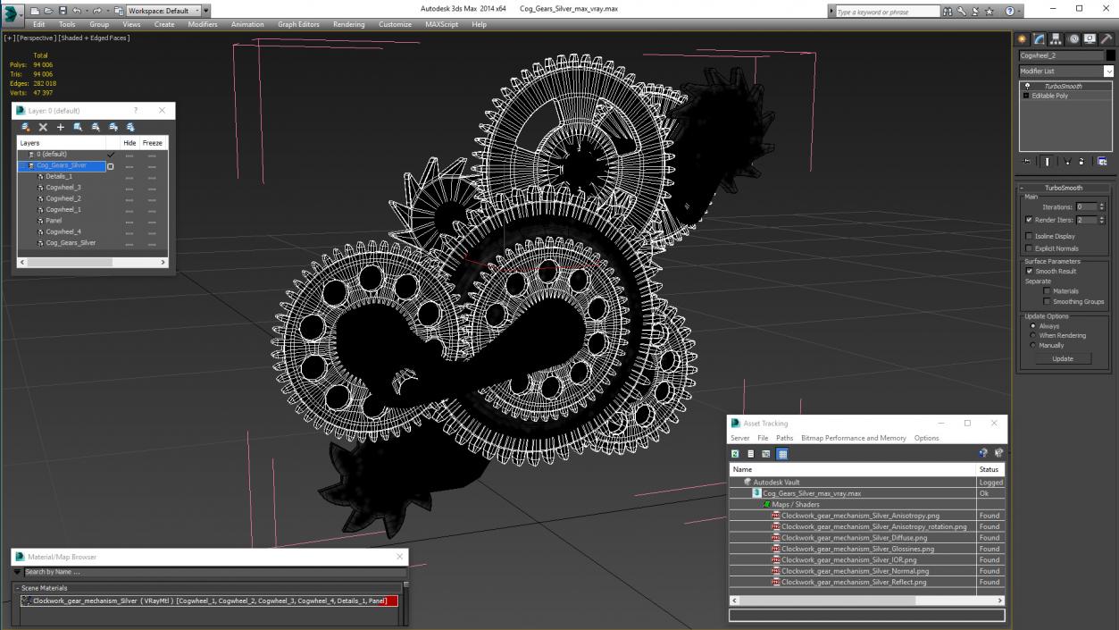 3D Cog Gears Silver