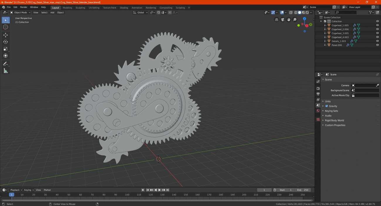 3D Cog Gears Silver