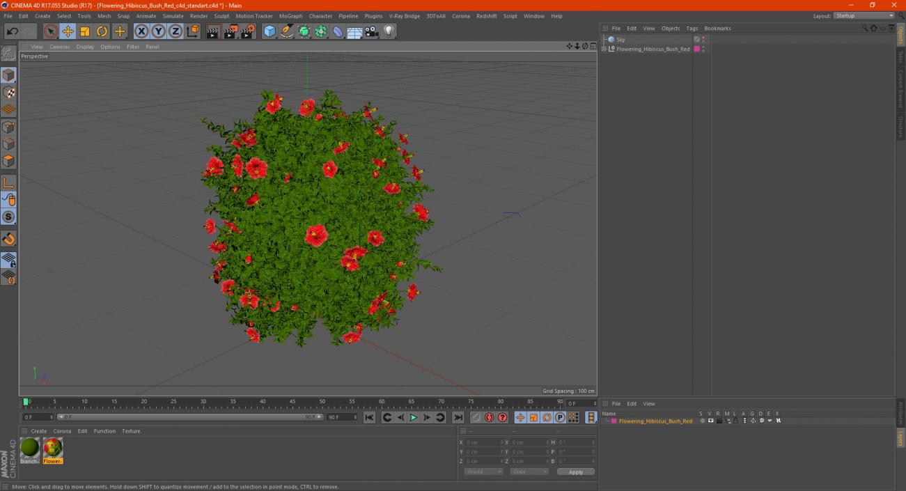 Flowering Hibiscus Bush Red 3D