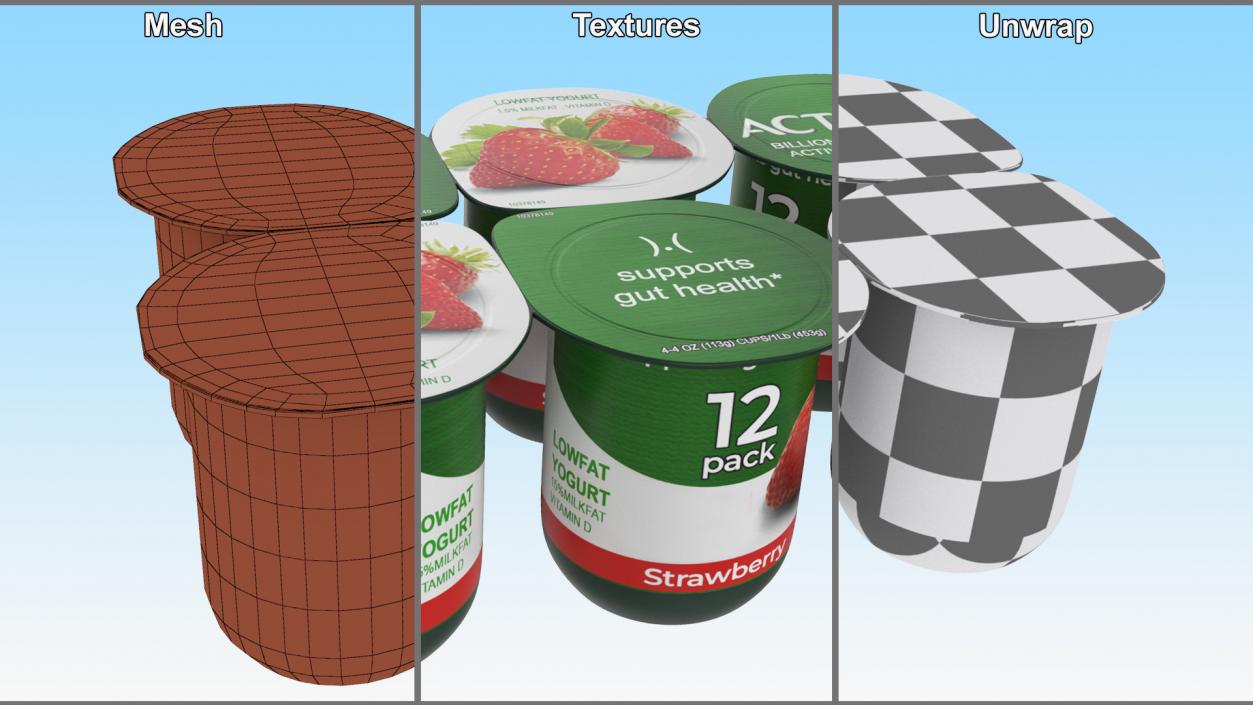 Activia Strawberry Yogurt 6 Cups 3D