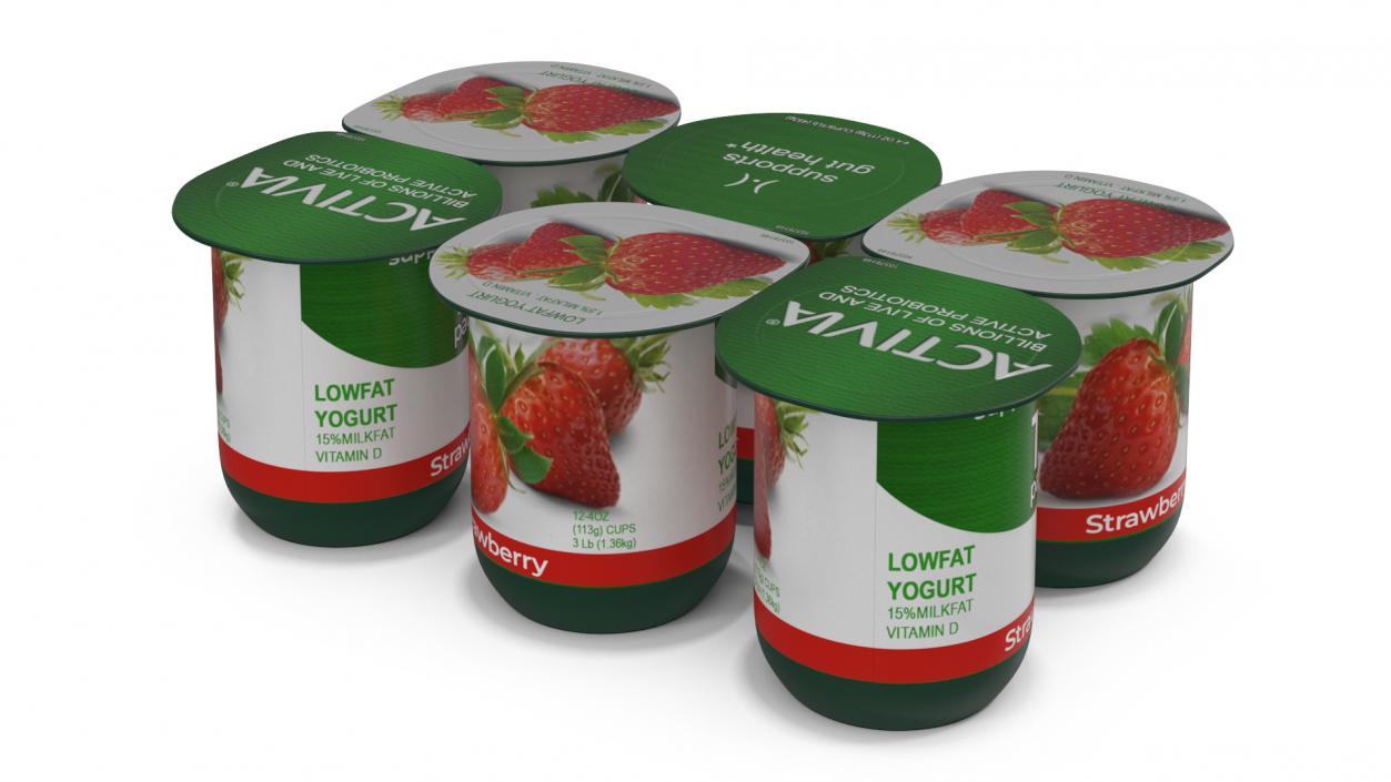 Activia Strawberry Yogurt 6 Cups 3D