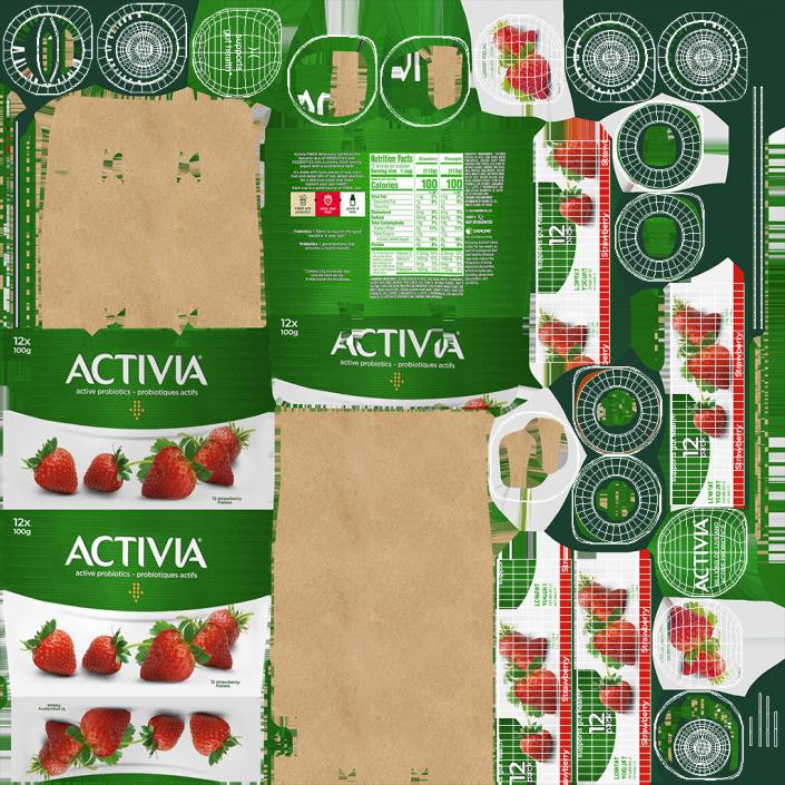 Activia Strawberry Yogurt 6 Cups 3D