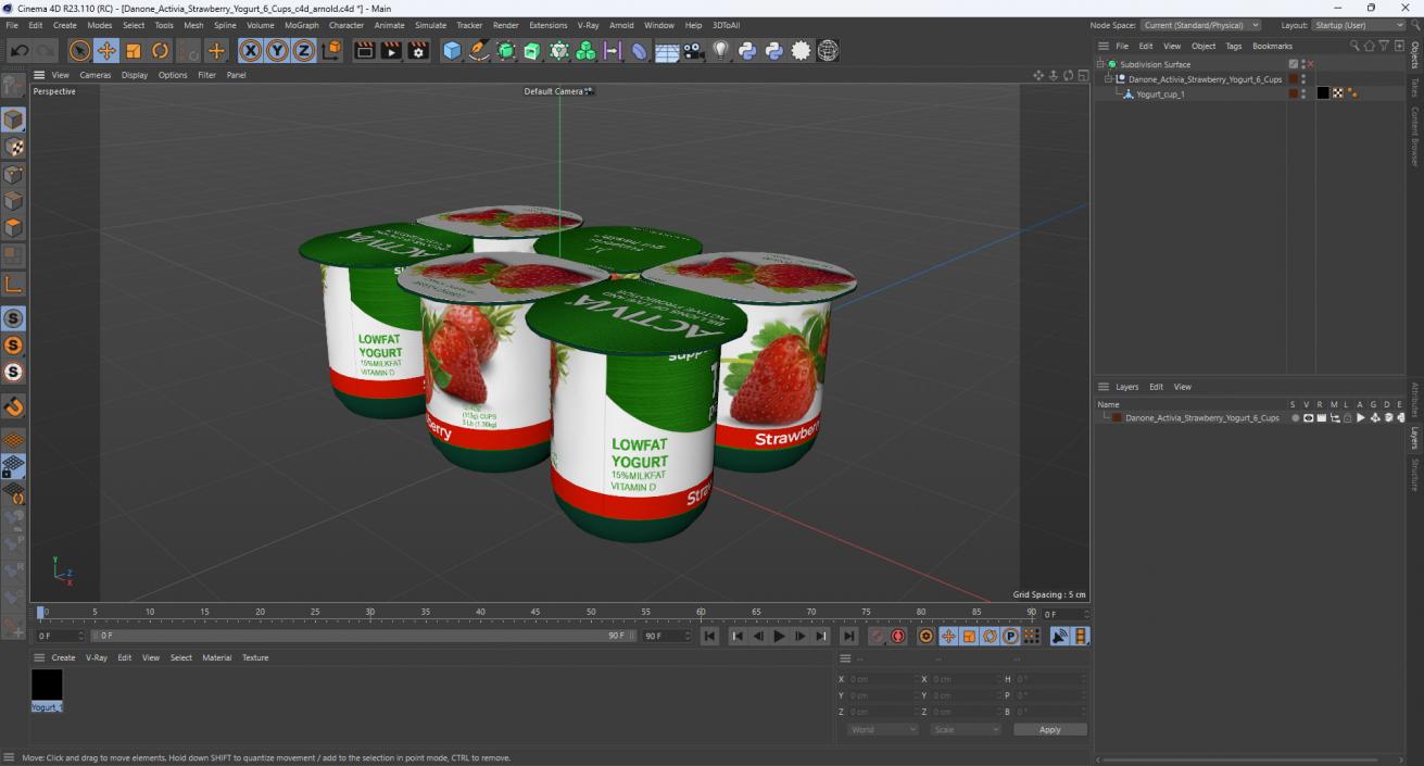 Activia Strawberry Yogurt 6 Cups 3D