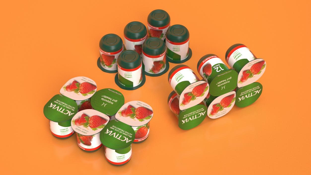 Activia Strawberry Yogurt 6 Cups 3D