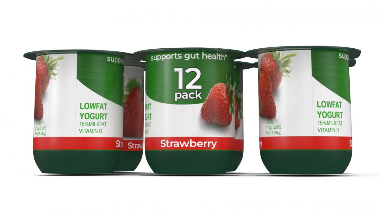 Activia Strawberry Yogurt 6 Cups 3D