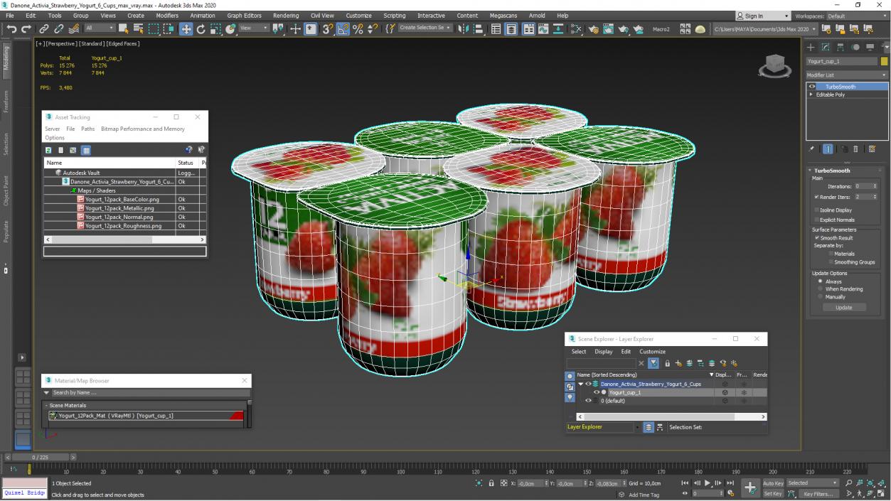 Activia Strawberry Yogurt 6 Cups 3D