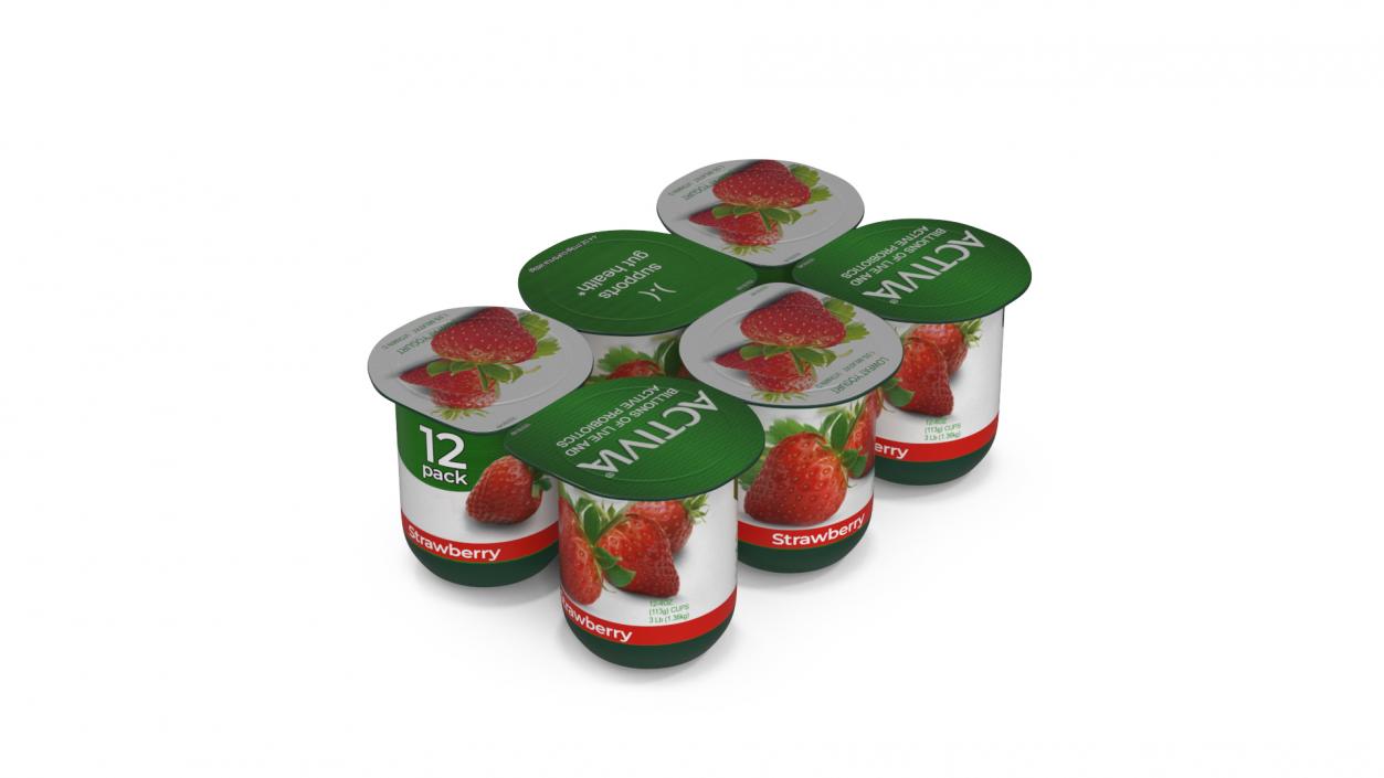 Activia Strawberry Yogurt 6 Cups 3D