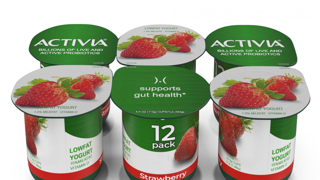 Activia Strawberry Yogurt 6 Cups 3D