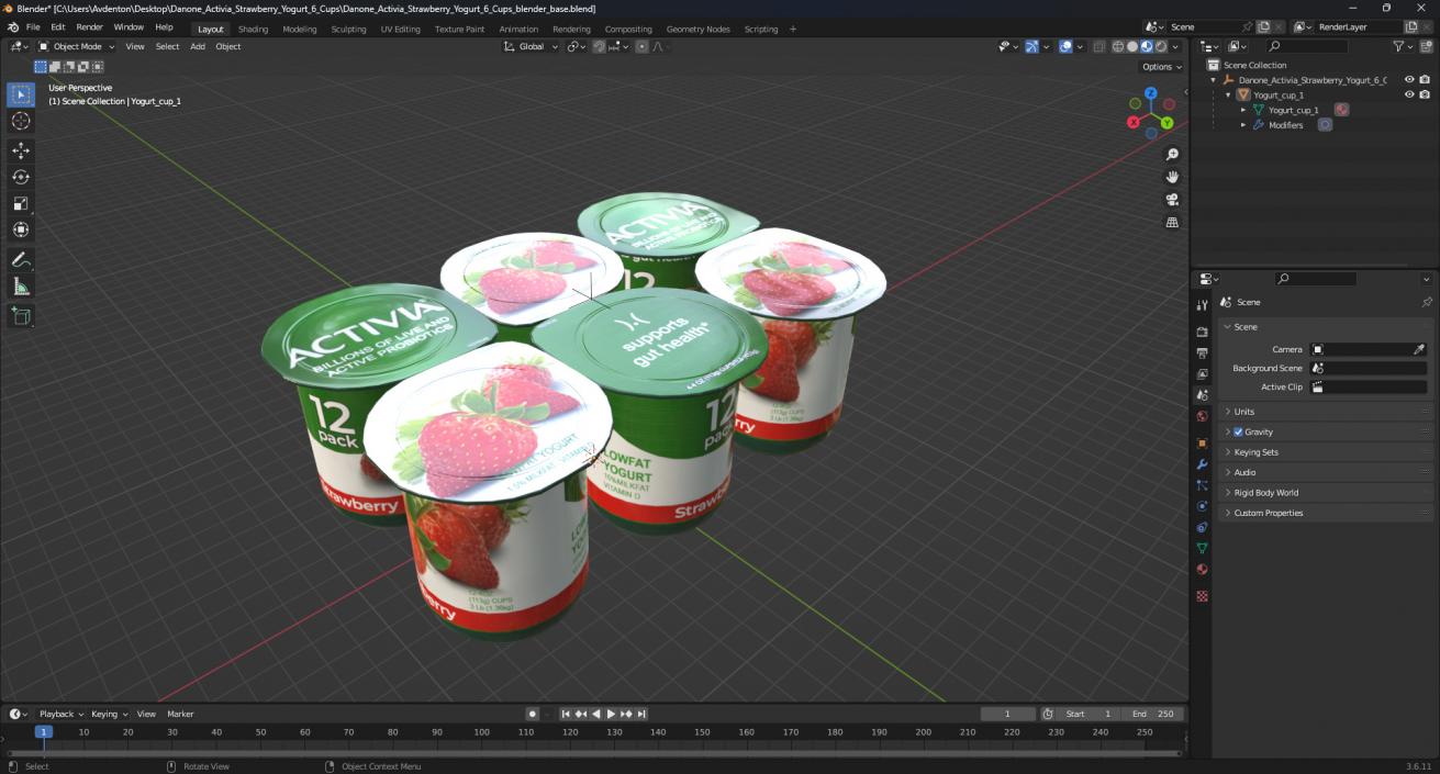 Activia Strawberry Yogurt 6 Cups 3D