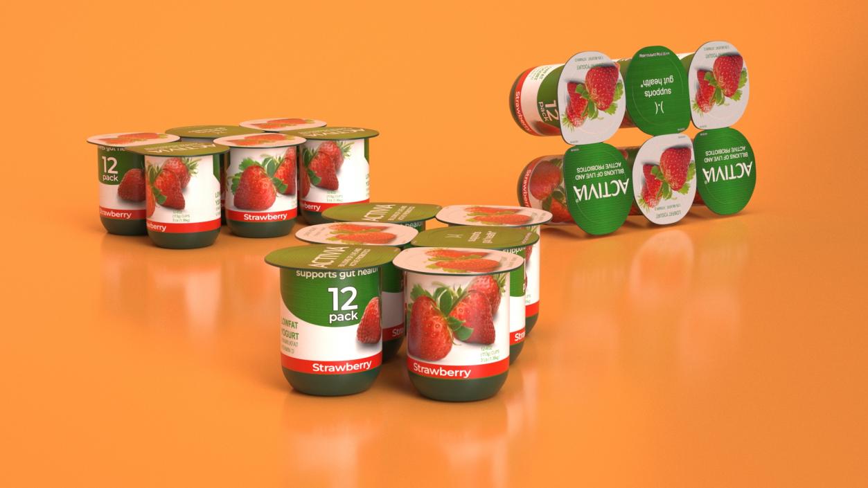 Activia Strawberry Yogurt 6 Cups 3D