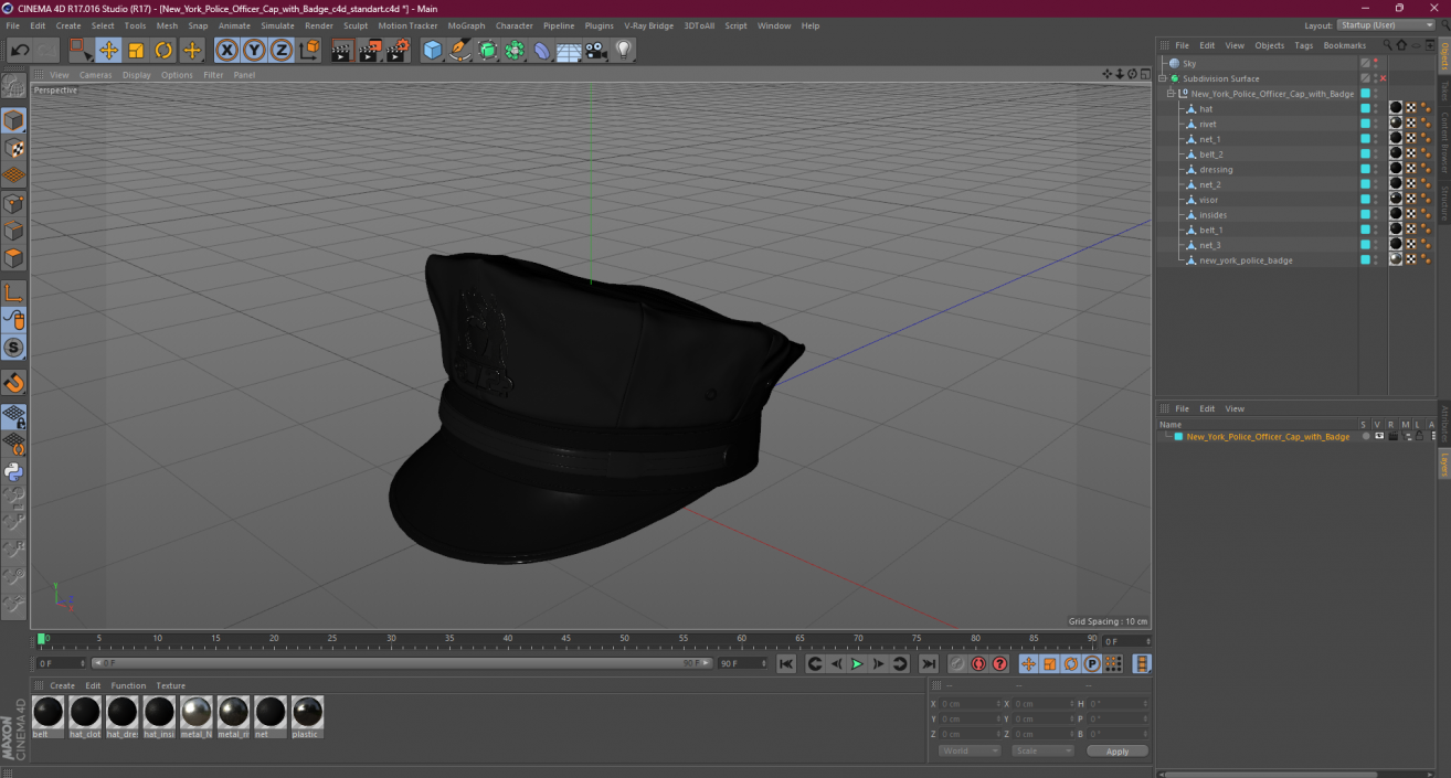 3D New York Police Officer Cap with Badge model