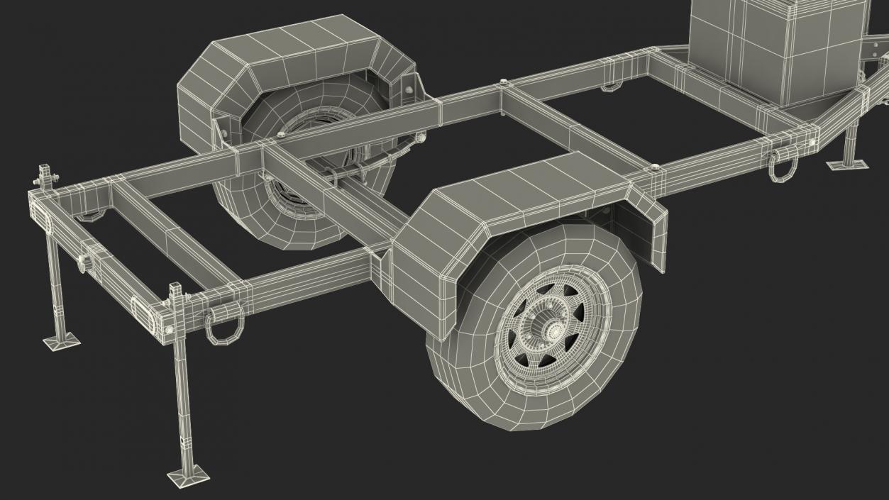 3D Heavy Duty 2 Wheel Trailer Rigged model