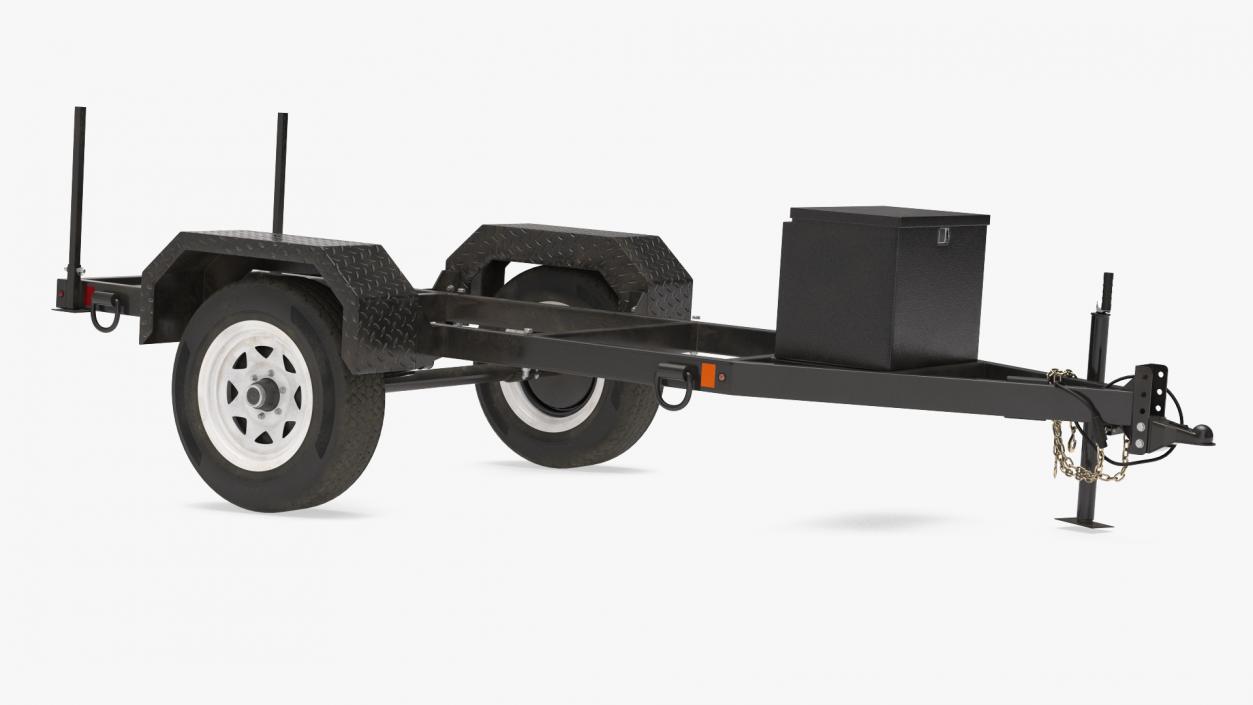 3D Heavy Duty 2 Wheel Trailer Rigged model