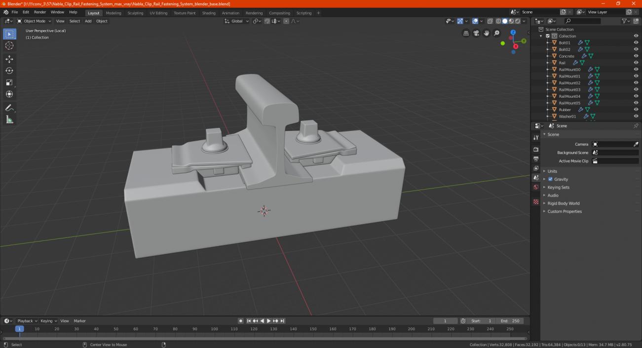 Nabla Clip Rail Fastening System 3D