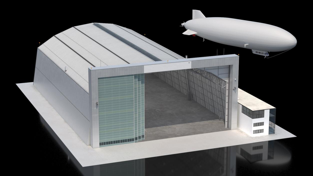 Airship Hangar with Blimp Rigged 3D