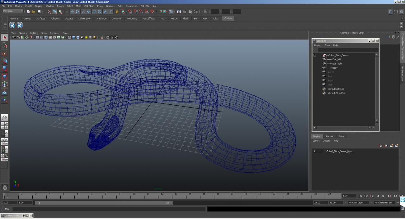 3D Coiled Black Snake model