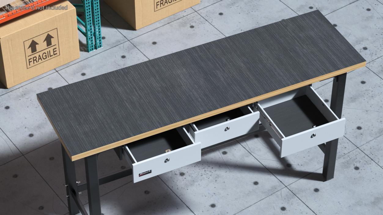 3 Drawer Steel Garage Bench Grey 3D