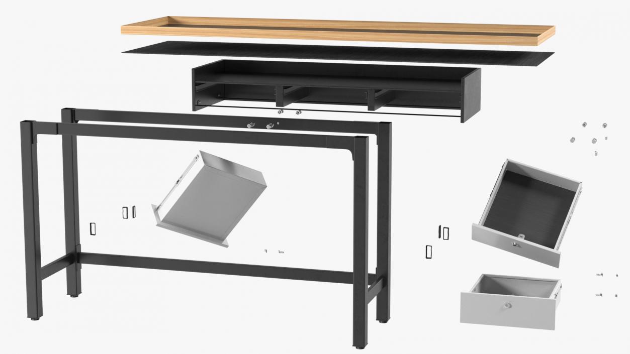 3 Drawer Steel Garage Bench Grey 3D