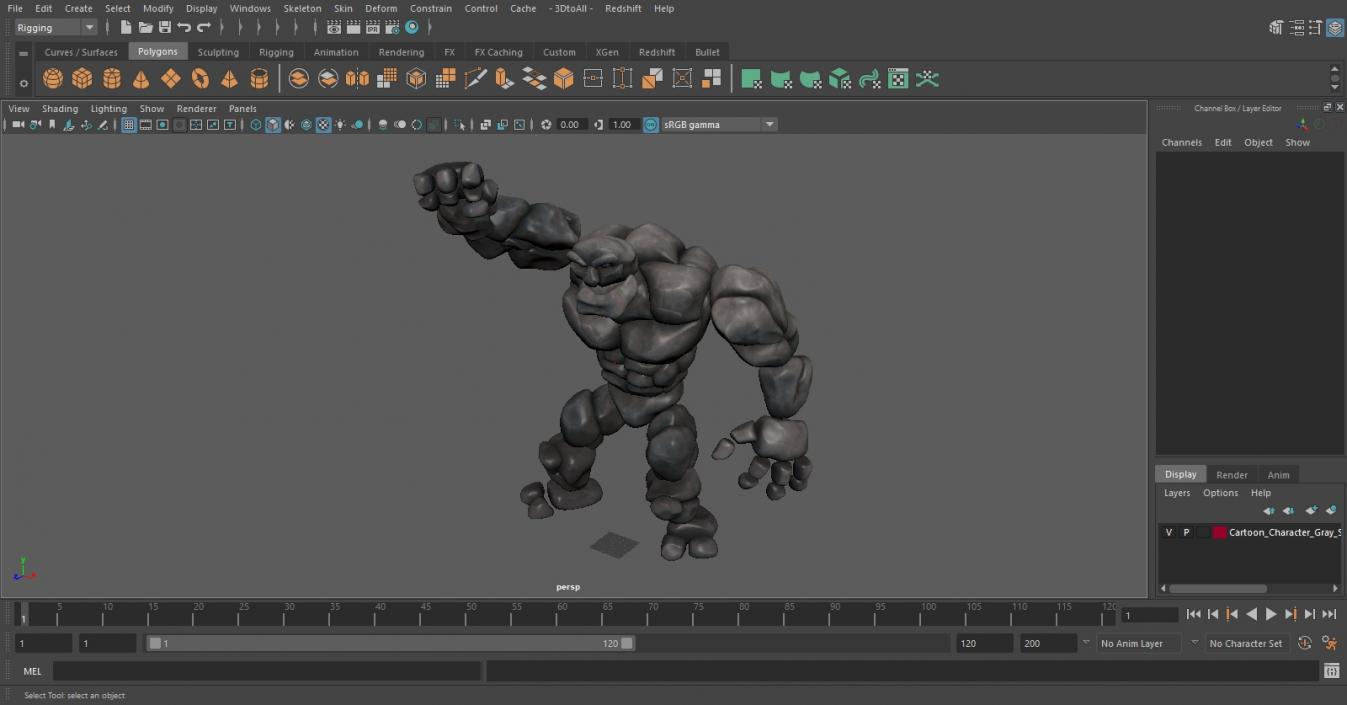 3D model Cartoon Character Gray Stone Golem Happy Pose