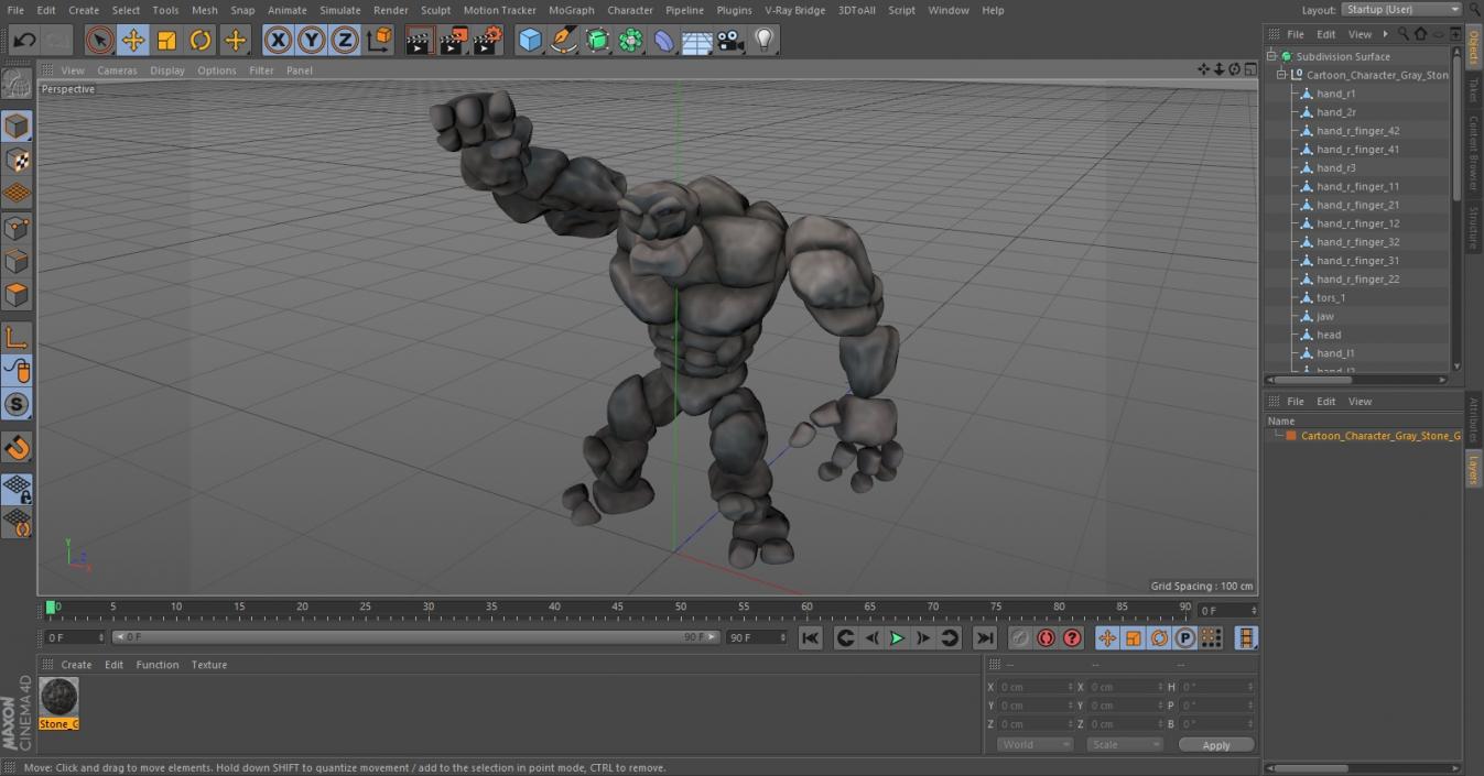 3D model Cartoon Character Gray Stone Golem Happy Pose