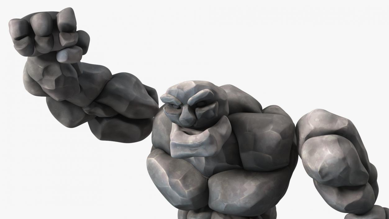 3D model Cartoon Character Gray Stone Golem Happy Pose