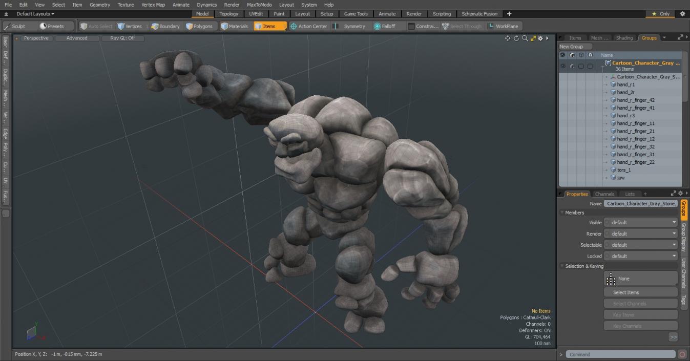 3D model Cartoon Character Gray Stone Golem Happy Pose