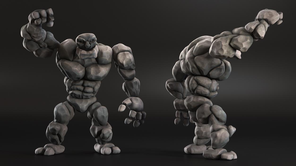 3D model Cartoon Character Gray Stone Golem Happy Pose