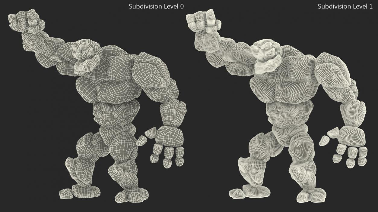 3D model Cartoon Character Gray Stone Golem Happy Pose