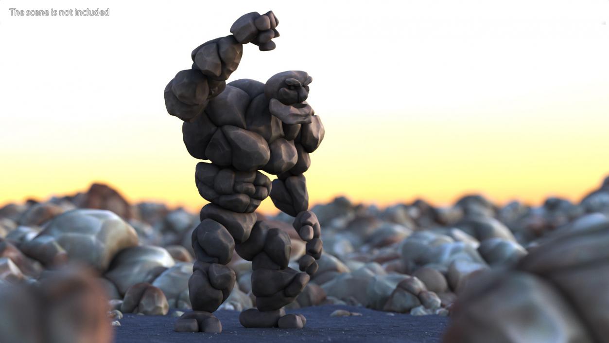 3D model Cartoon Character Gray Stone Golem Happy Pose