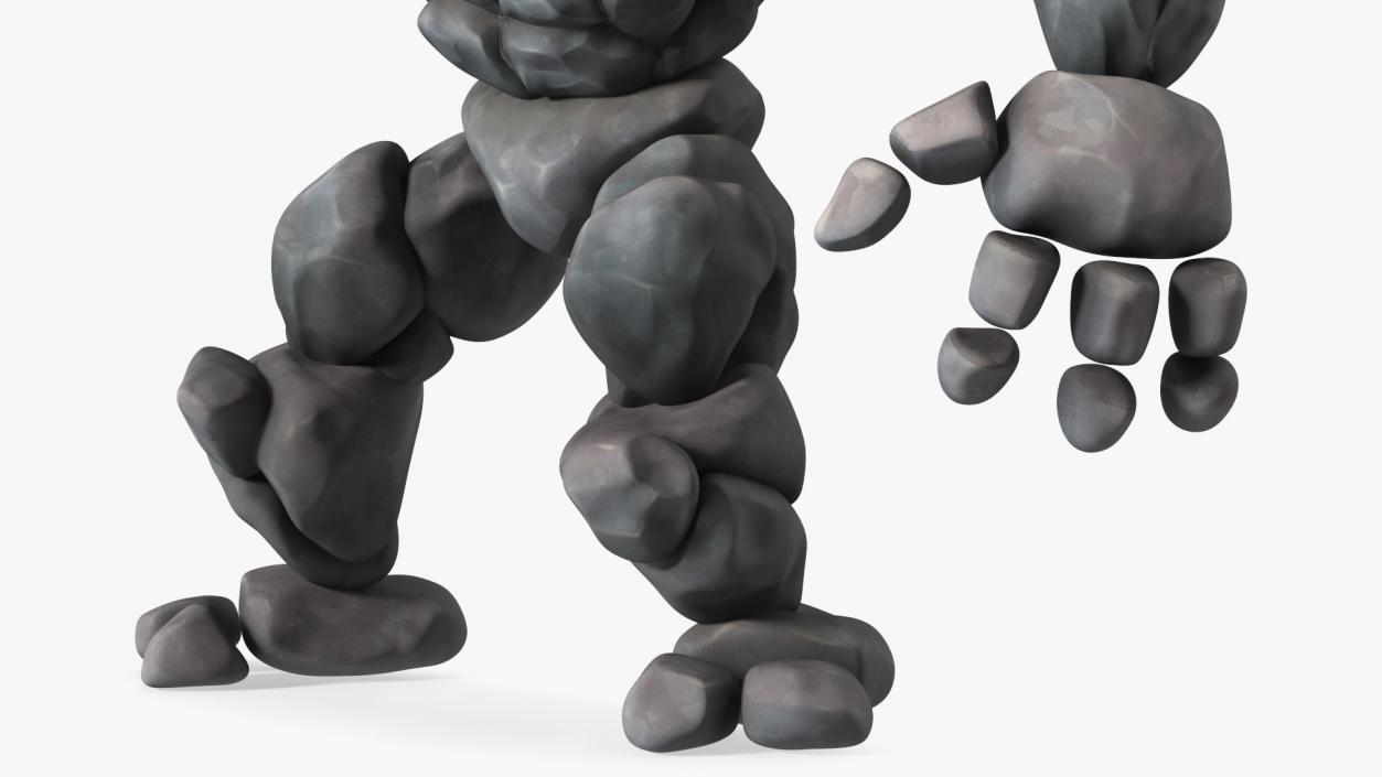 3D model Cartoon Character Gray Stone Golem Happy Pose