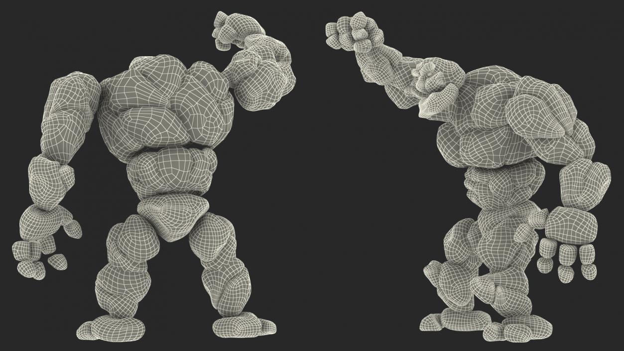 3D model Cartoon Character Gray Stone Golem Happy Pose