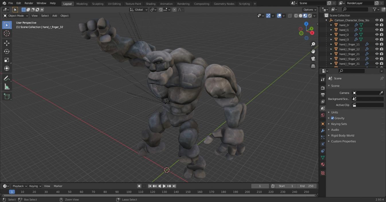 3D model Cartoon Character Gray Stone Golem Happy Pose