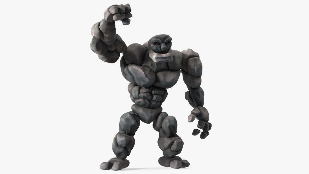 3D model Cartoon Character Gray Stone Golem Happy Pose