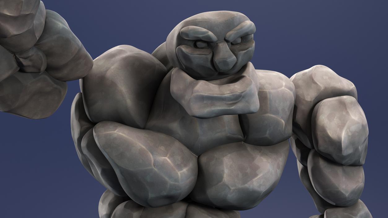 3D model Cartoon Character Gray Stone Golem Happy Pose