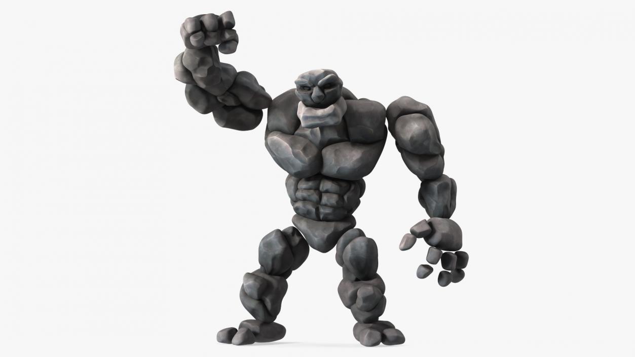 3D model Cartoon Character Gray Stone Golem Happy Pose